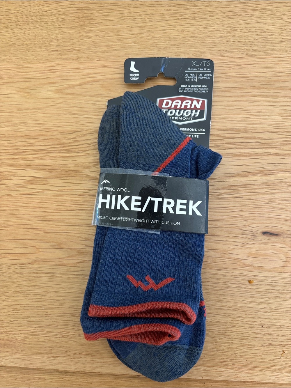 Darn Tough Hike/Trek Merino Wool Lightweight Micro Crew Men’s Socks XL - Denim